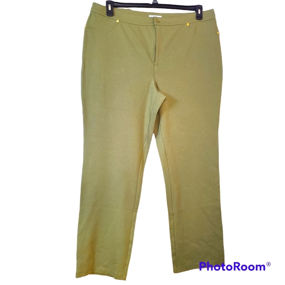 ISAAC MIZRAHI Size 22 Sage Green Mid-Rise Straight-Leg Pants NWOT Stretchy